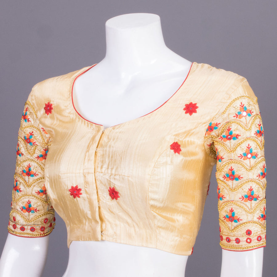 Beige Embroidered Blended Silk Blouse 10068940 - Avishya