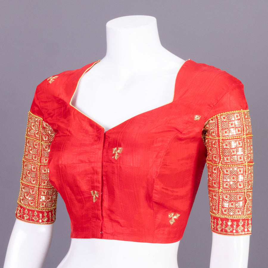 Red Embroidered Blended Silk Blouse 10068943 - Avishya