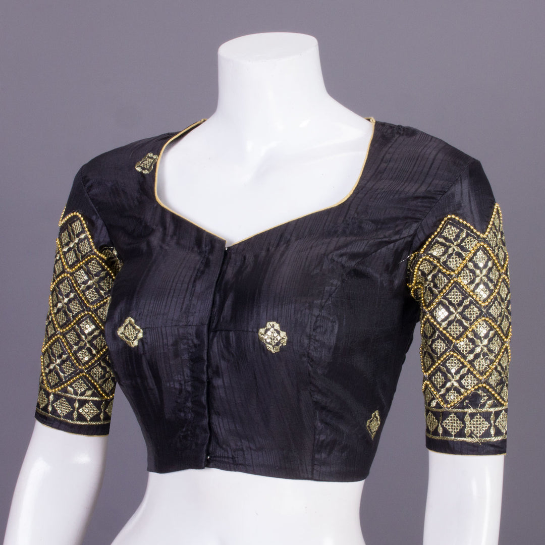 Black Embroidered Blended Silk Blouse 10068945 - Avishya