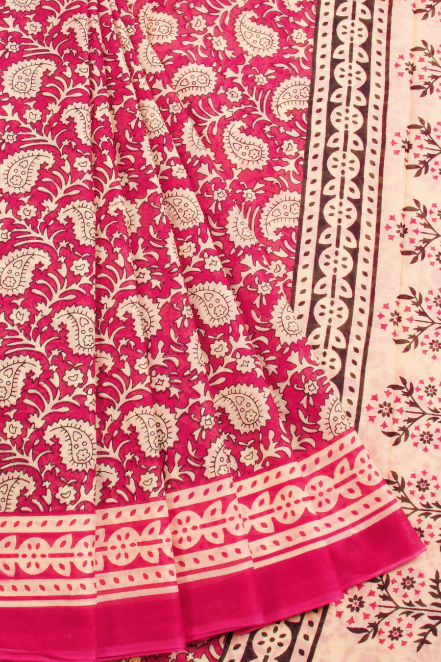 Red Hand Block Printed Cotton Saree 10069081 - Avishya