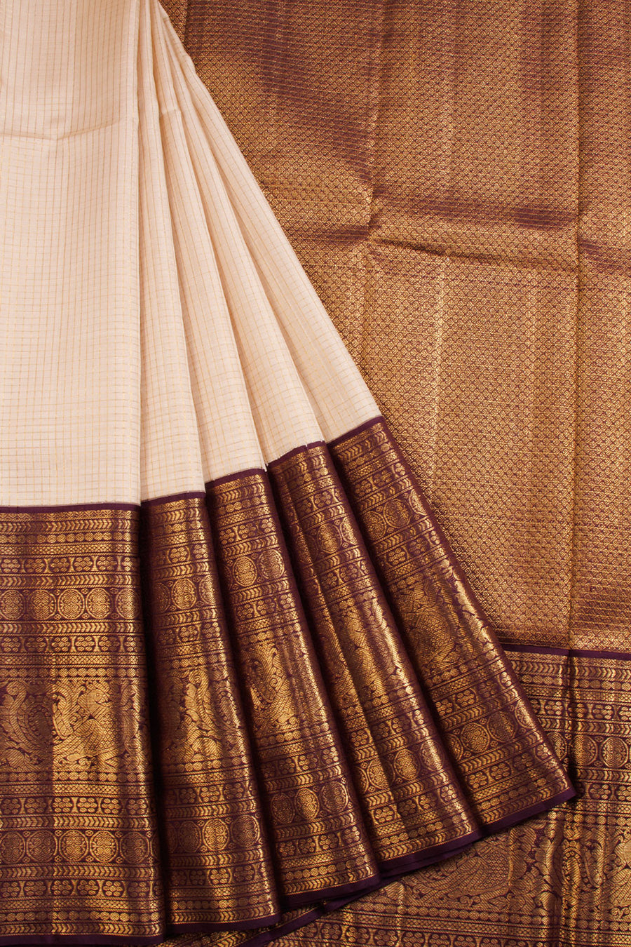 Cream Handloom Bridal Kanjivaram Silk Saree 10069124 - Avishya