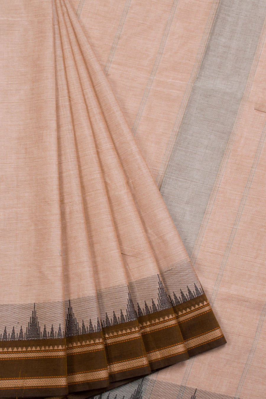 Beige Handwoven Kanchi Cotton Saree 10069301 - Avishya