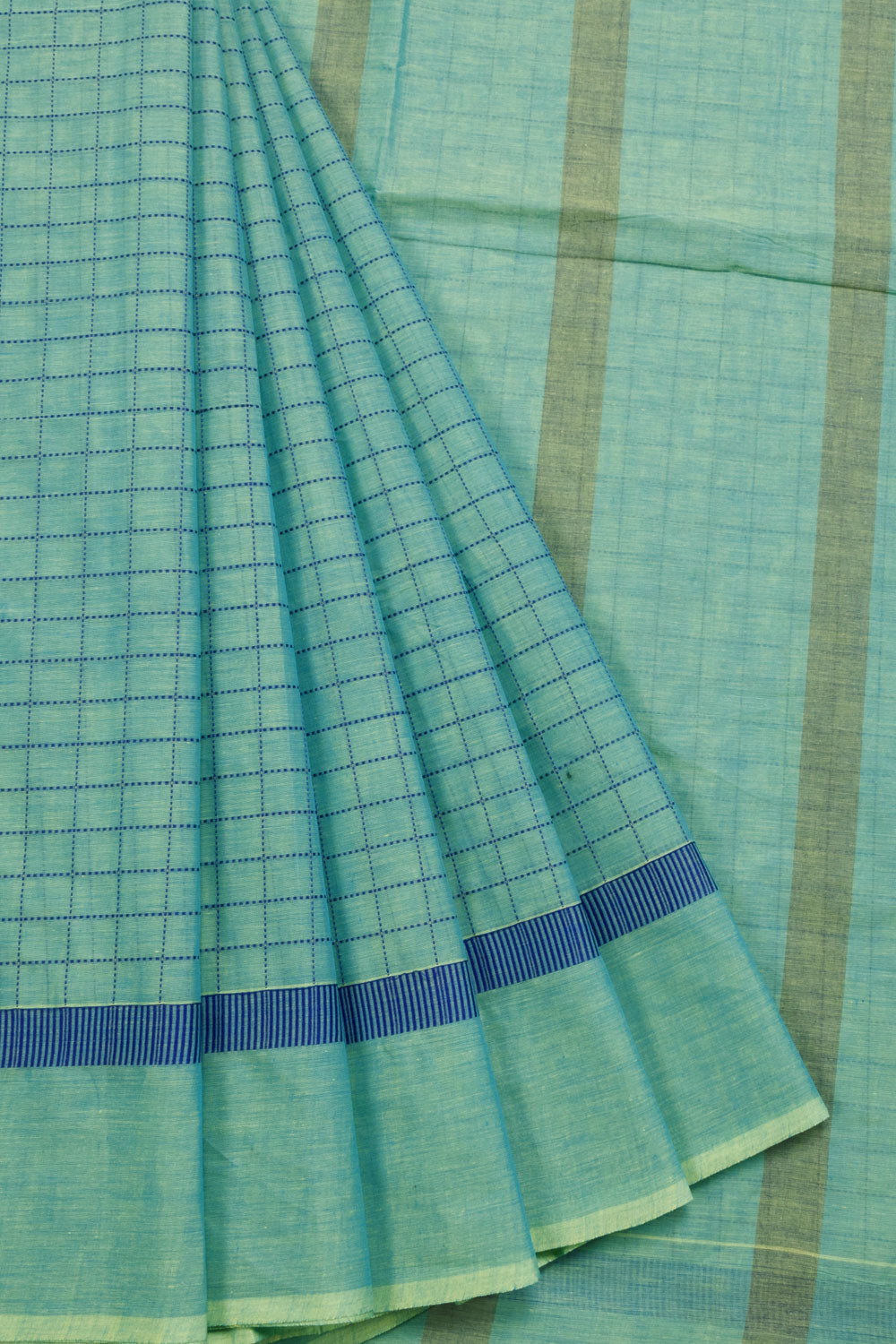 Dual Tone Blue Handwoven Kanchi Cotton Saree 10069312 - Avishya