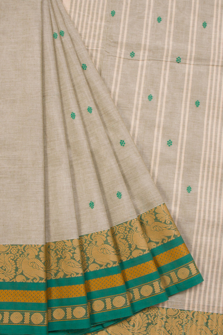 Green Handwoven Kanchi Cotton Saree 10069328 - Avishya
