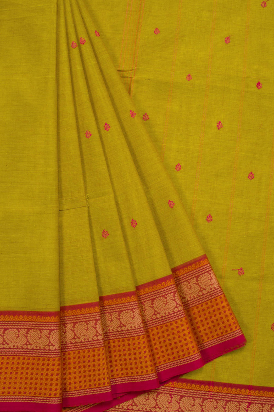 Yellow Handwoven Kanchi Cotton Saree 10069336 - Avishya