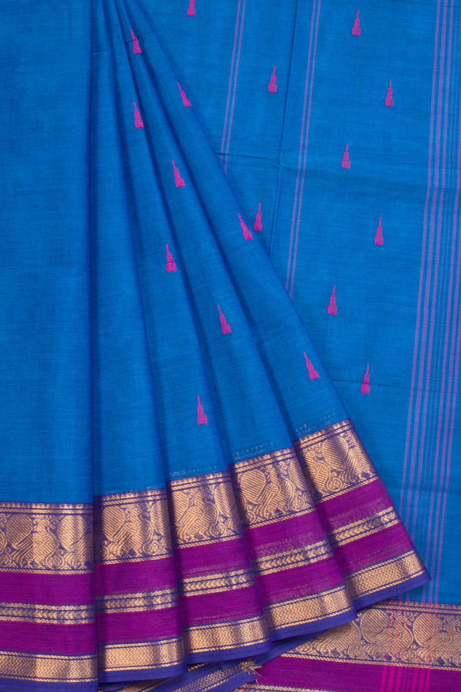 Blue Handwoven Kanchi Cotton Saree 10069343 - Avishya