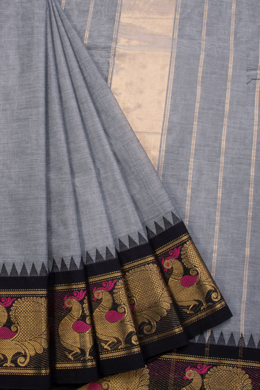 Grey Handwoven Kanchi Cotton Saree 10069352 - Avishya