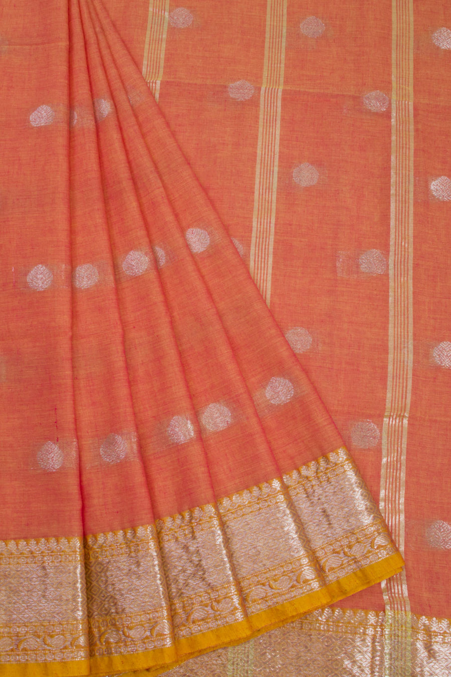 Orange Bengal Phulia Cotton Saree Zari Border 10069406 - Avishya