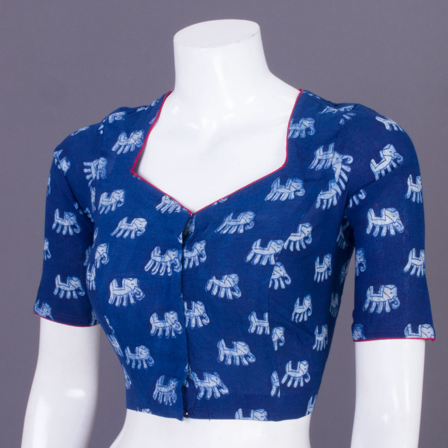 Blue Indigo Handblock Printed Cotton Blouse Without Lining 10069476 - Avishya