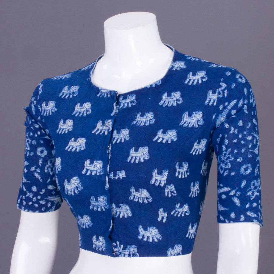 Blue Indigo Handblock Printed Cotton Blouse Without Lining 10069477 - Avishya