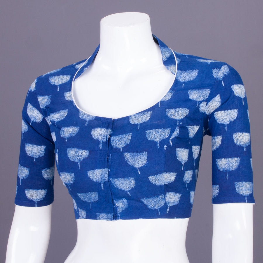 Blue Indigo Handblock Printed Cotton Blouse Without Lining 10069479 - Avishya