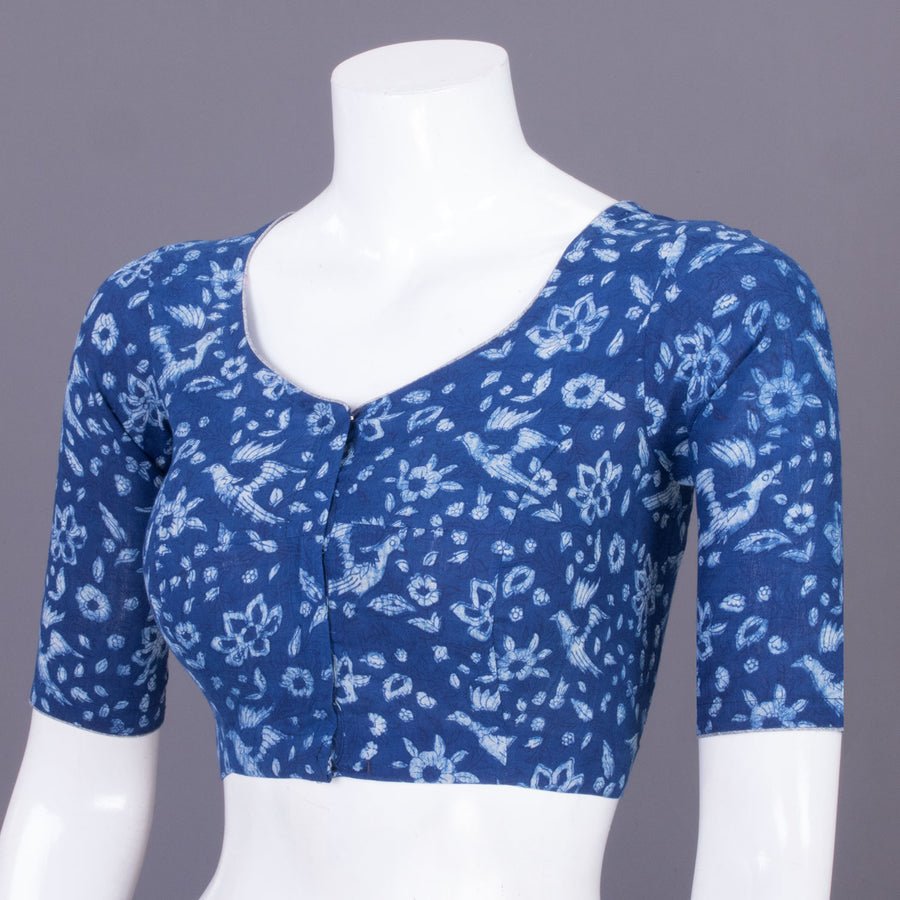 Blue Indigo Handblock Printed Cotton Blouse Without Lining 10069484 - Avishya