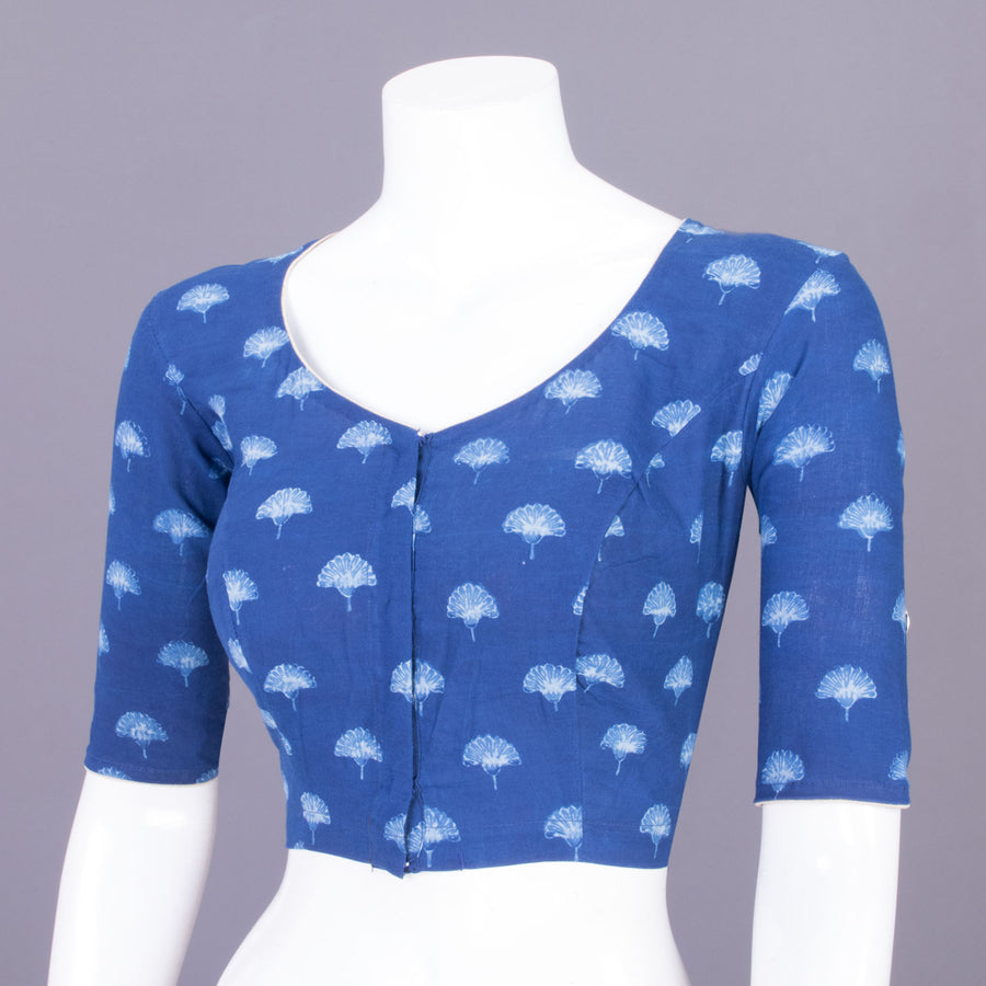 Blue Indigo Handblock Printed Cotton Blouse Without Lining 10069487 - Avishya