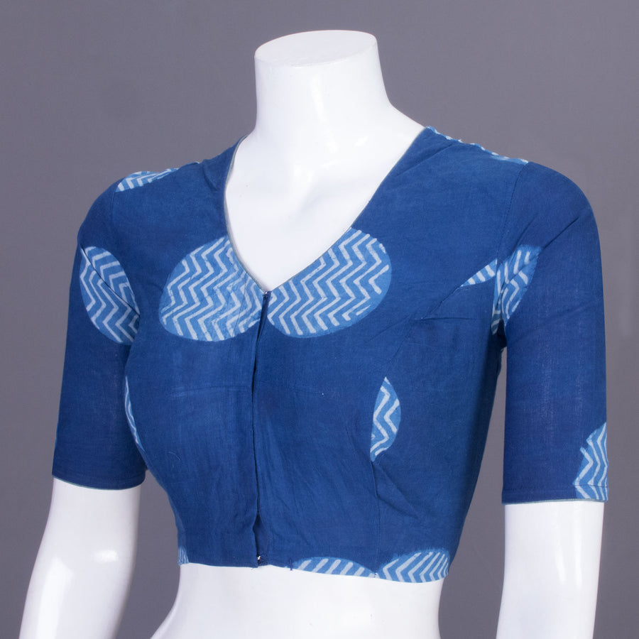 Blue Indigo Handblock Printed Cotton Blouse Without Lining 10069494 - Avishya