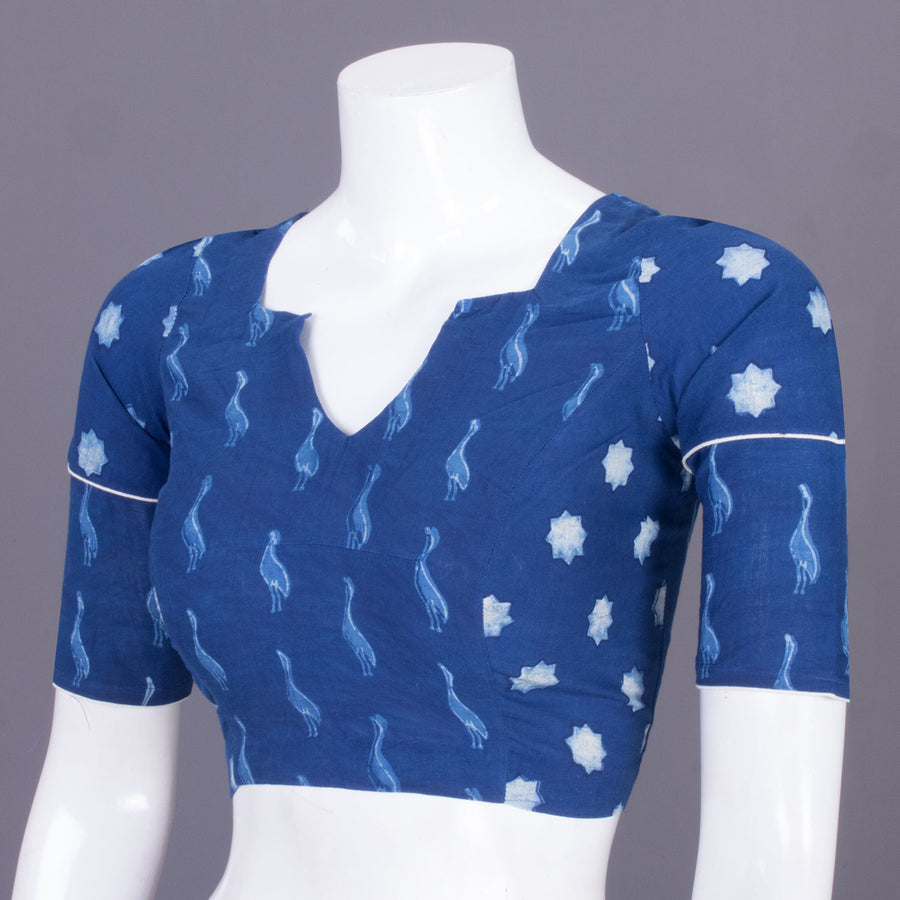 Blue Indigo Handblock Printed Cotton Blouse Without Lining 10069495 - Avishya