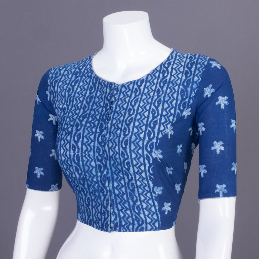 Blue Indigo Handblock Printed Cotton Blouse Without Lining 10069496 - Avishya