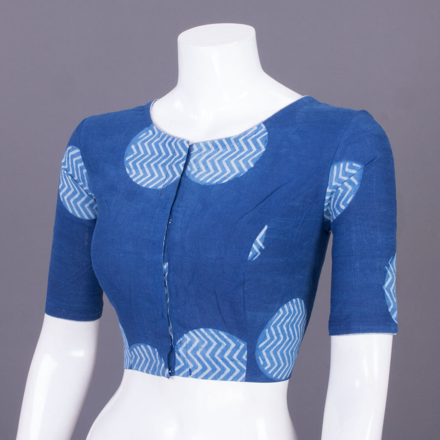 Blue Indigo Handblock Printed Cotton Blouse Without Lining 10069497 - Avishya