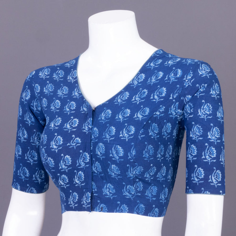 Blue Indigo Handblock Printed Cotton Blouse Without Lining 10069499 - Avishya