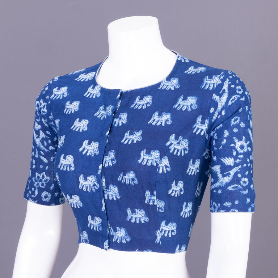 Blue Indigo Handblock Printed Cotton Blouse Without Lining 10069503 - Avishya 