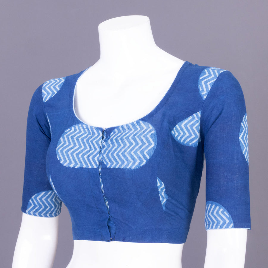 Blue Indigo Handblock Printed Cotton Blouse Without Lining 10069504 - Avishya