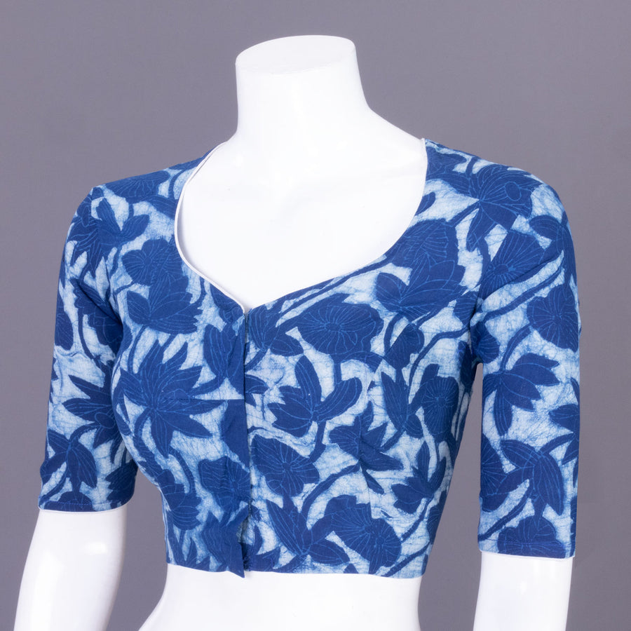 Blue Indigo Handblock Printed Cotton Blouse Without Lining 10069511 - Avishya
