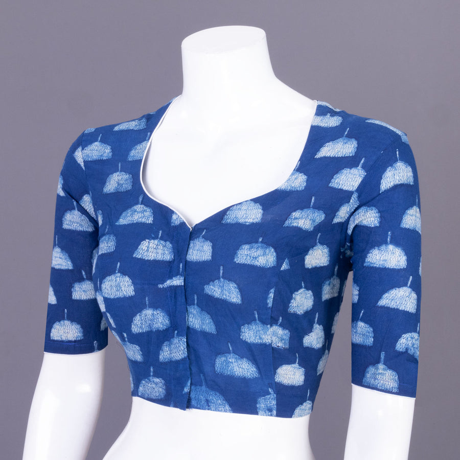 Blue Indigo Handblock Printed Cotton Blouse Without Lining 10069512 - Avishya