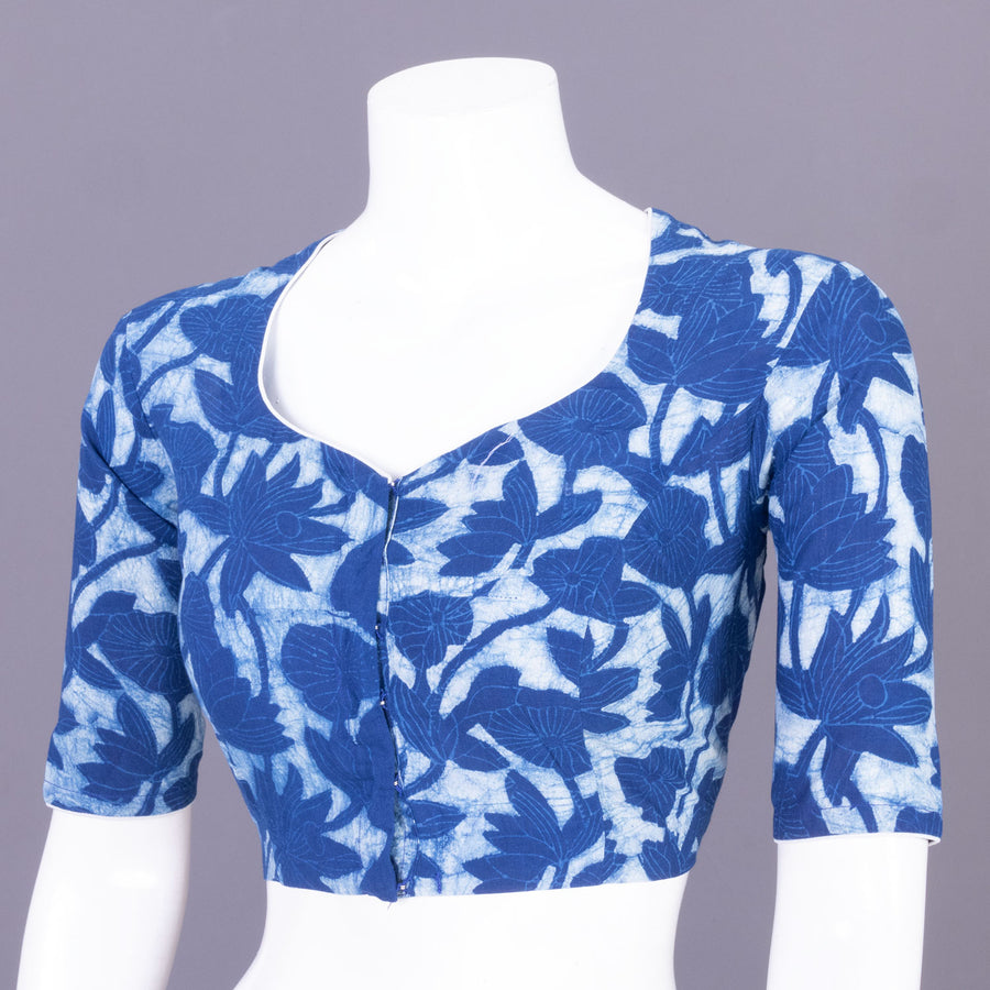 Blue Indigo Handblock Printed Cotton Blouse Without Lining 10069513 - Avishya