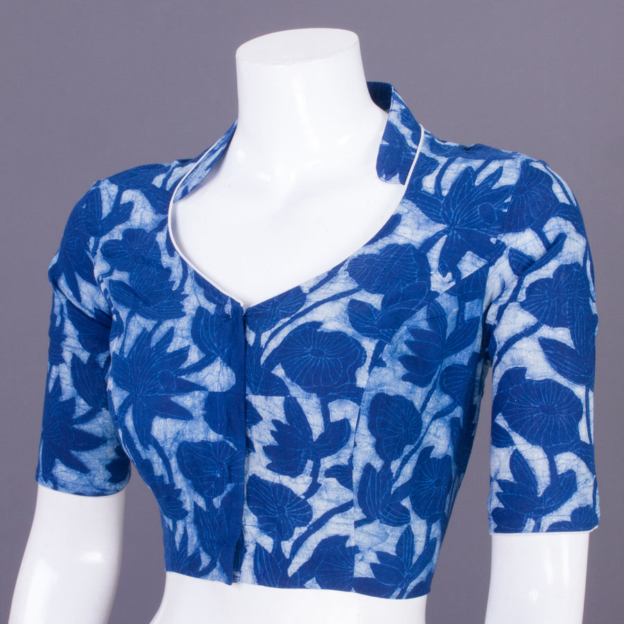 Blue Indigo Handblock Printed Cotton Blouse Without Lining 10069514 - Avishya