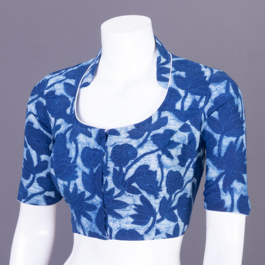 Blue Indigo Handblock Printed Cotton Blouse Without Lining 10069516 - Avishya