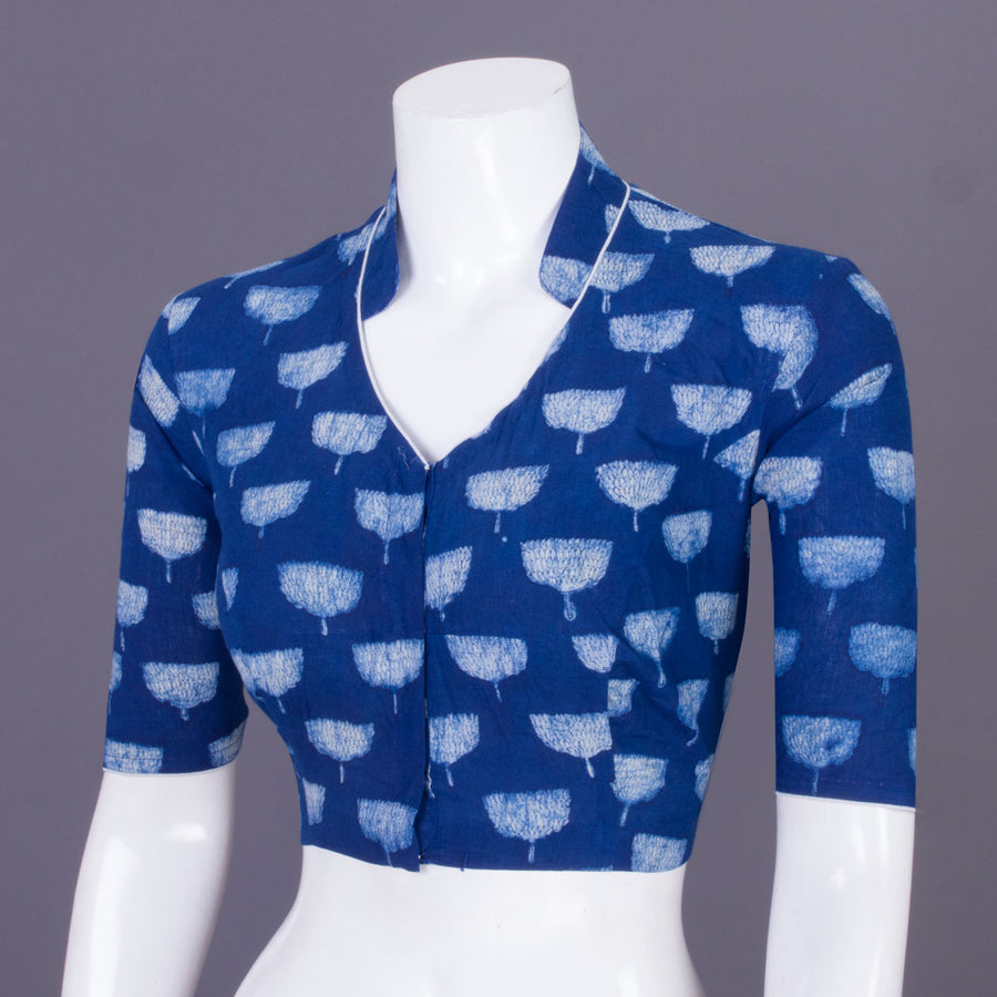 Blue Indigo Handblock Printed Cotton Blouse Without Lining 10069519 - Avishya