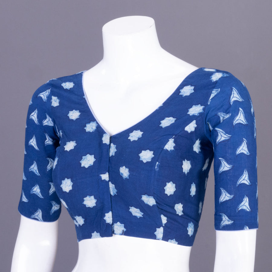 Blue Indigo Handblock Printed Cotton Blouse Without Lining 10069520 - Avishya