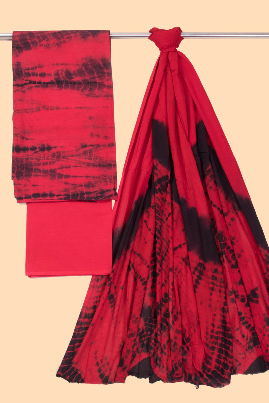 Red Batik Cotton 3-Piece Salwar Suit Material 10069924 -Avishya