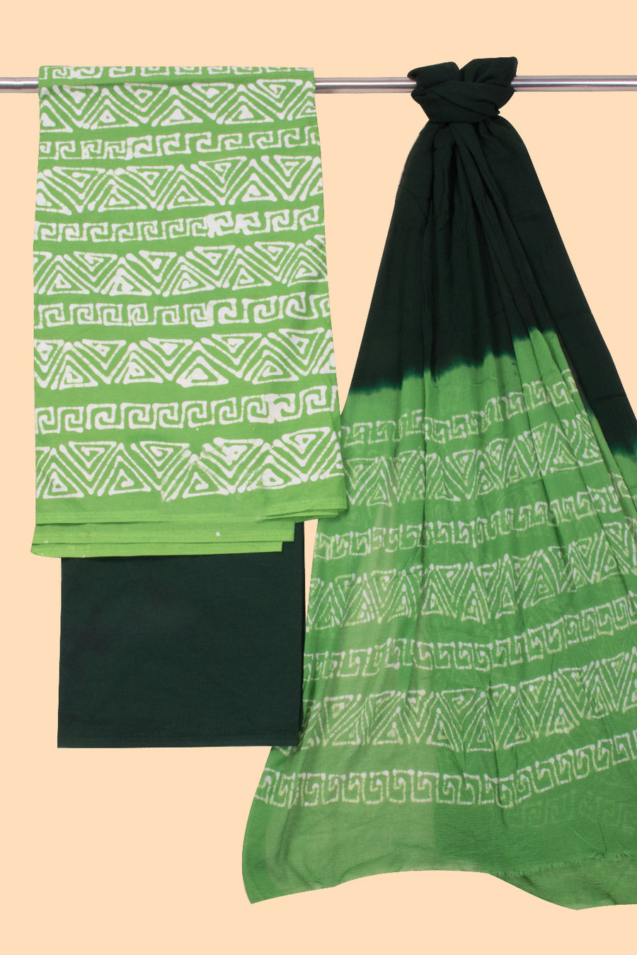 Pista Green Batik Cotton 3-Piece Salwar Suit Material 10069929 -Avishya