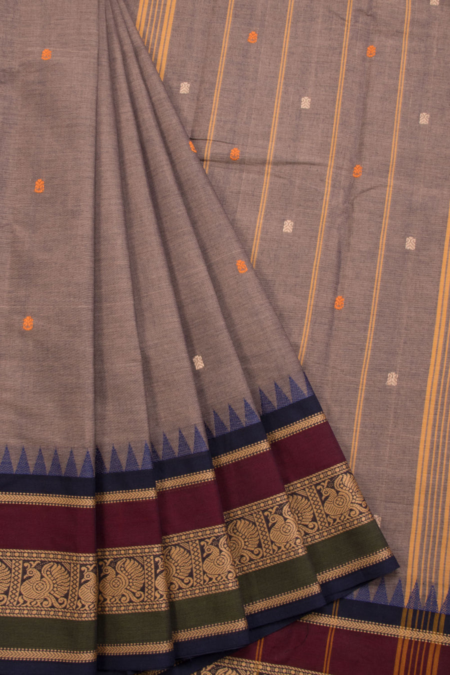 Brown Handloom Chettinad Cotton Saree 10070043 - Avishya