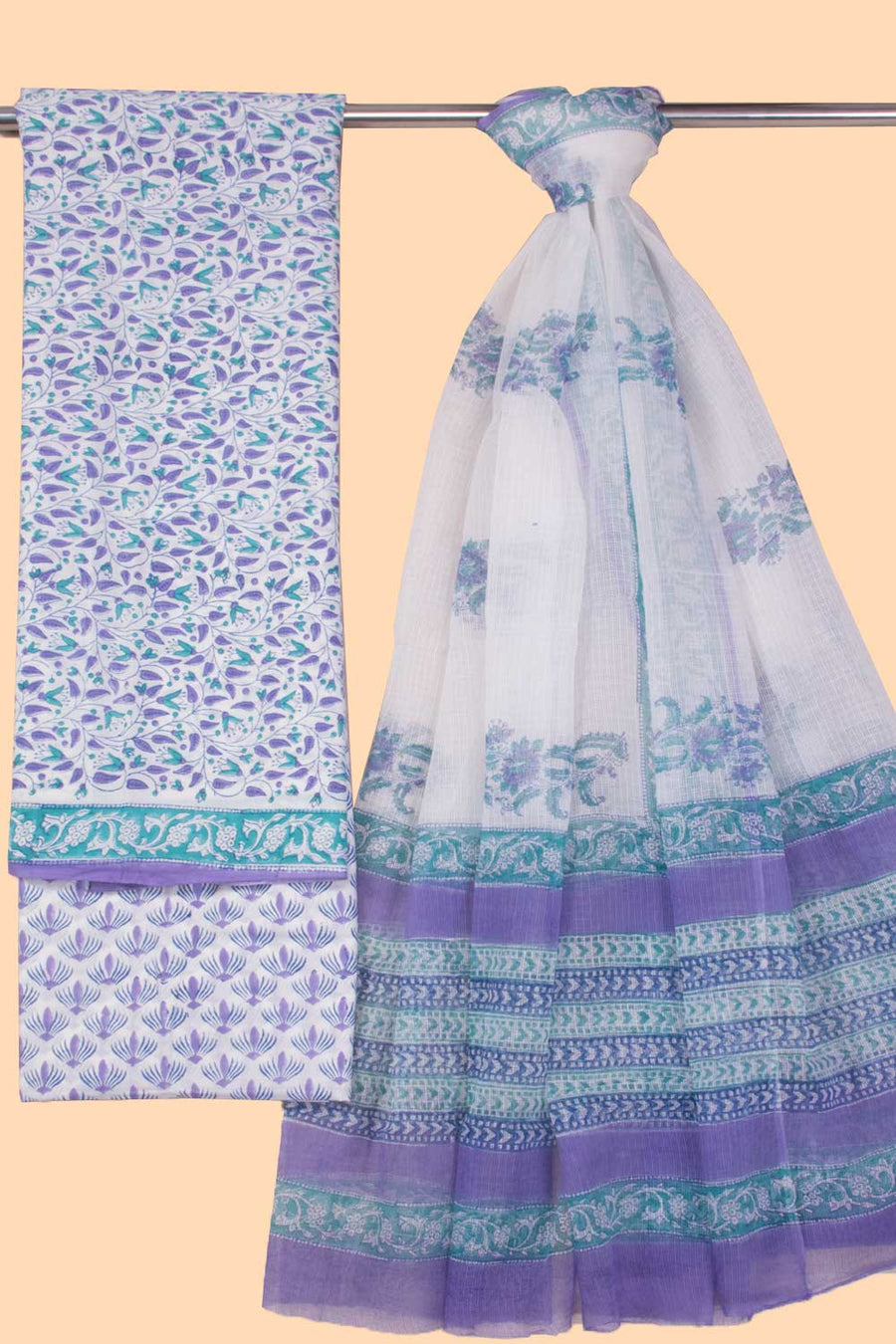 White 3-Piece Mulmul Cotton Salwar Suit Material With Kota Dupatta 10070096 - Avishya