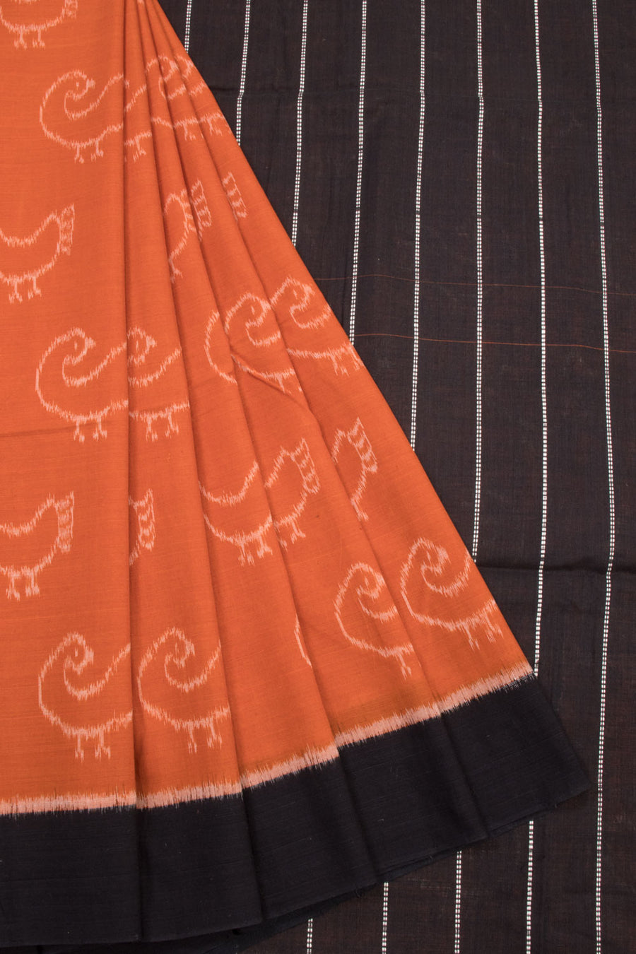Neon Orange Odisha Ikat Cotton Saree Without Blouse 