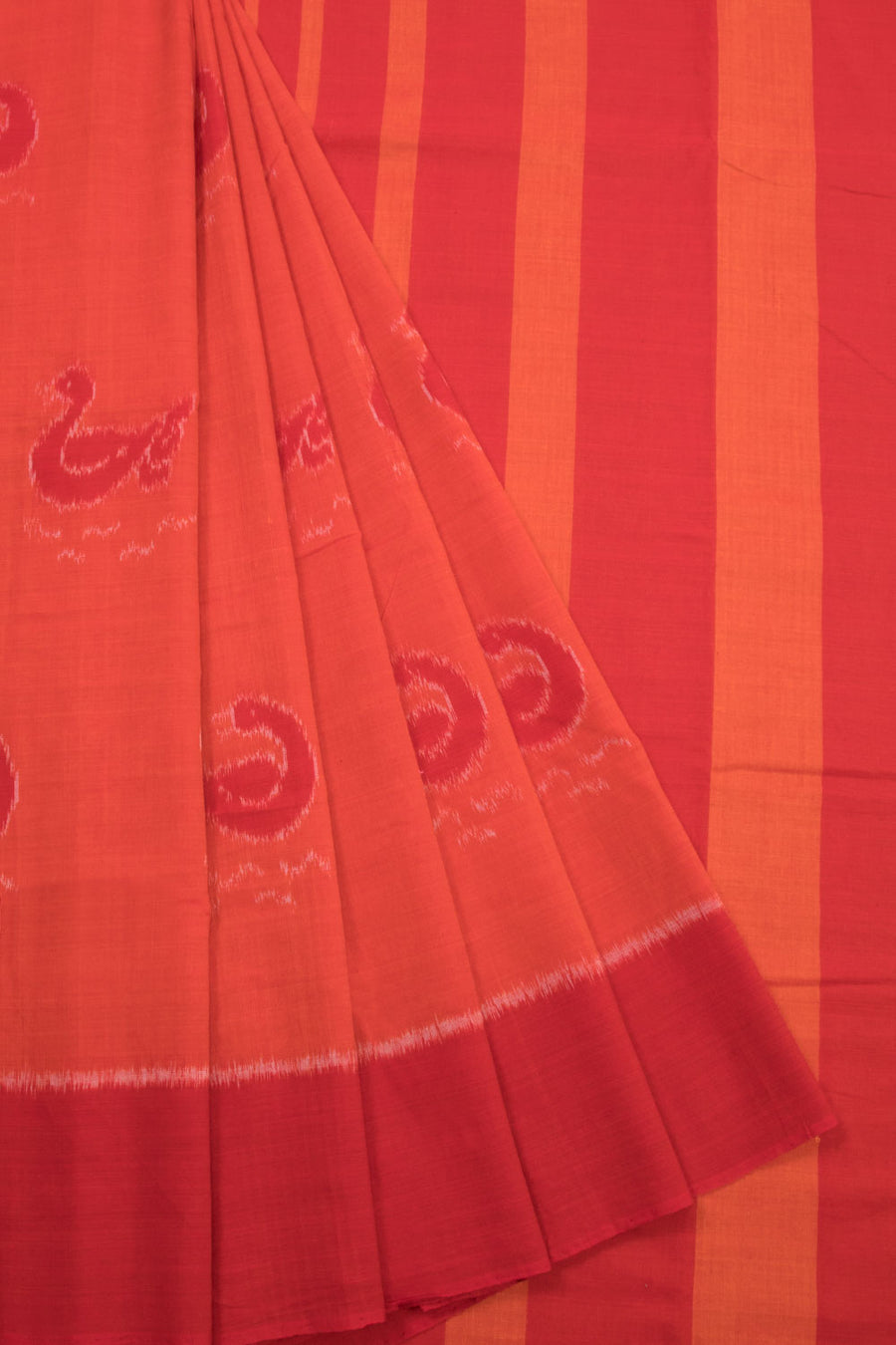 Fire Orange Maniabandha Odisha Ikat Cotton Saree