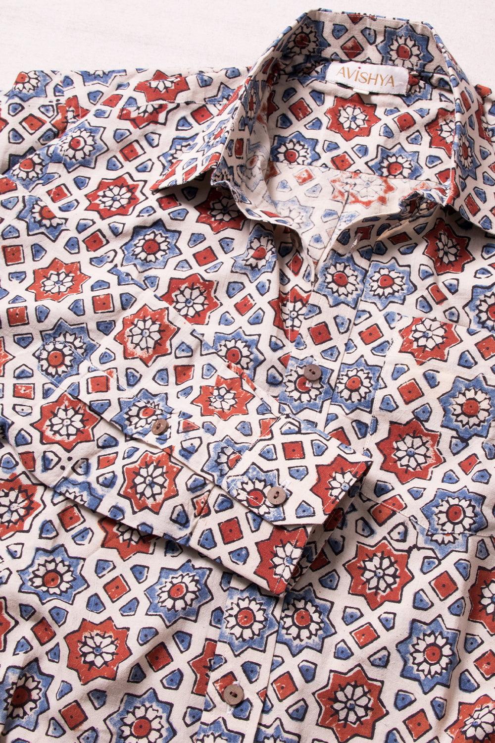 Multicolor - Ajrakh Block Printed Cotton Men Full Sleeve Shirt