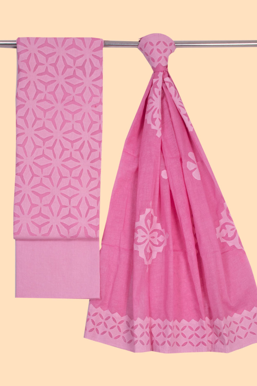 Pink Barmer Applique Embroidered Cotton 3 Piece Salwar Suit Material 10070140