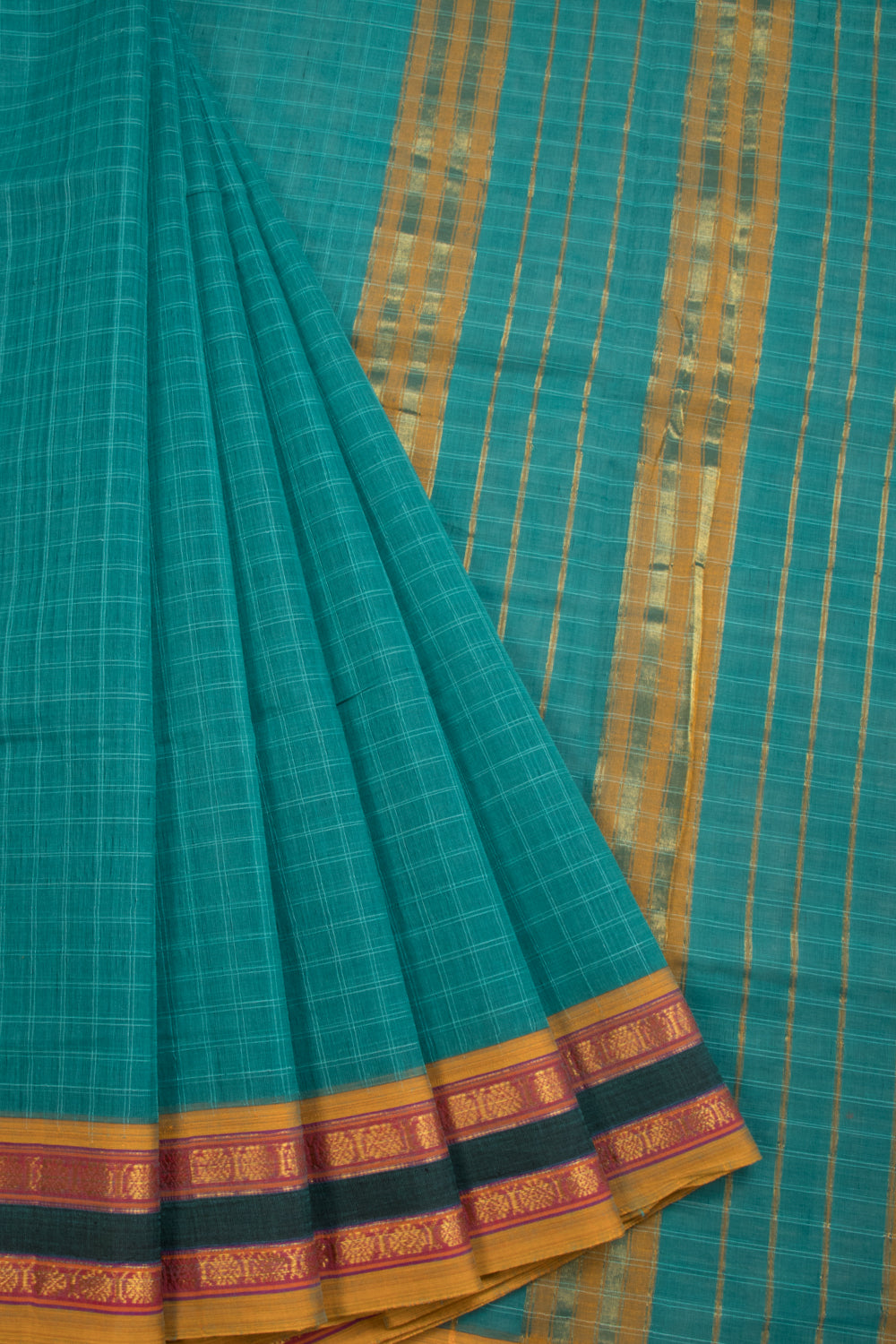 Green Handloom Narayanpet Cotton Saree Without Blouse 10064367 - Avishya