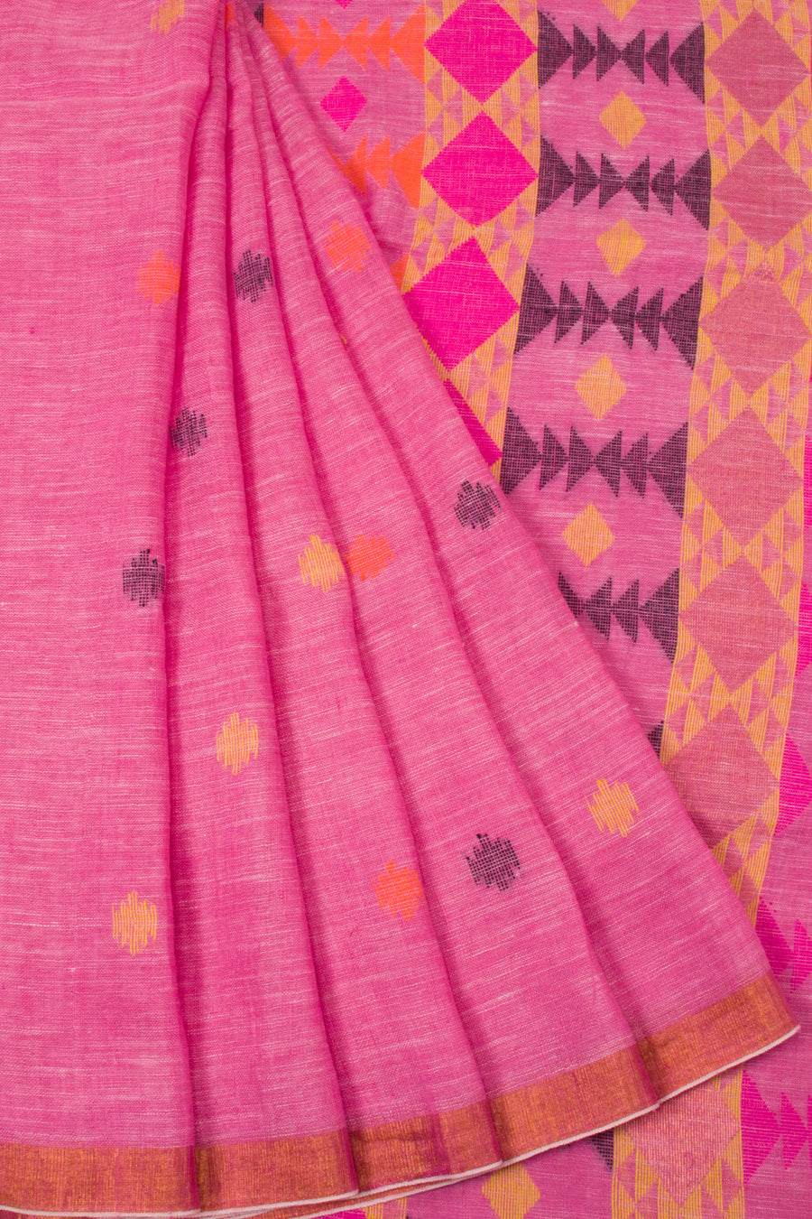 Pink Handloom Jamdani Linen Saree  - Avishya