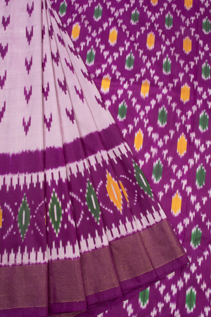 Powder Purple Handloom Pochampally Ikat Silk Saree 10069821