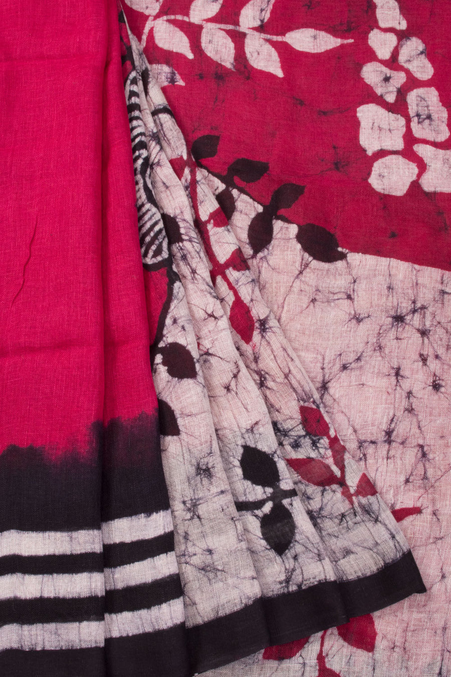 Red Batik Linen Saree 10070273 - Avishya