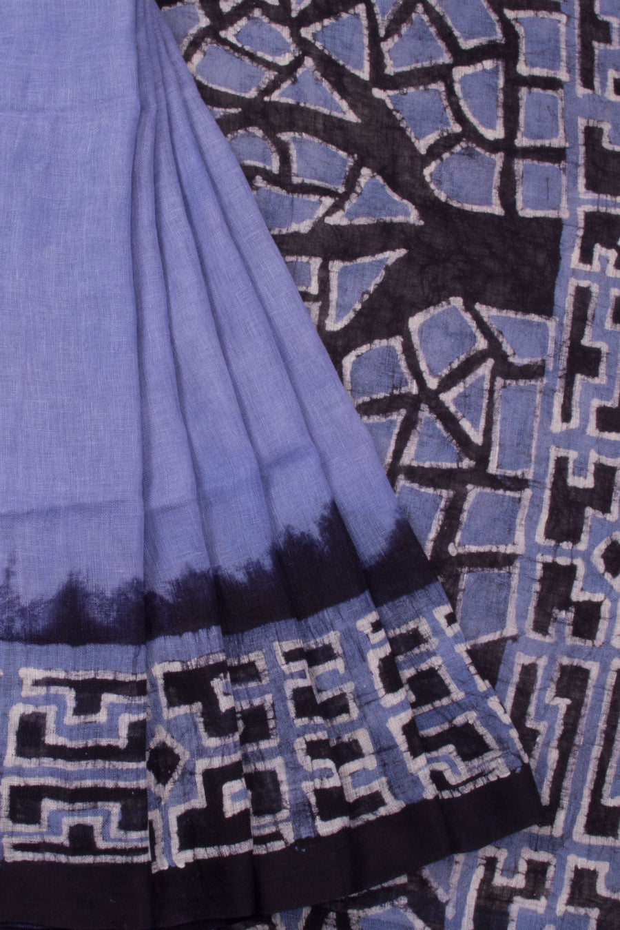 Blue Batik Linen Saree 10070274 - Avishya