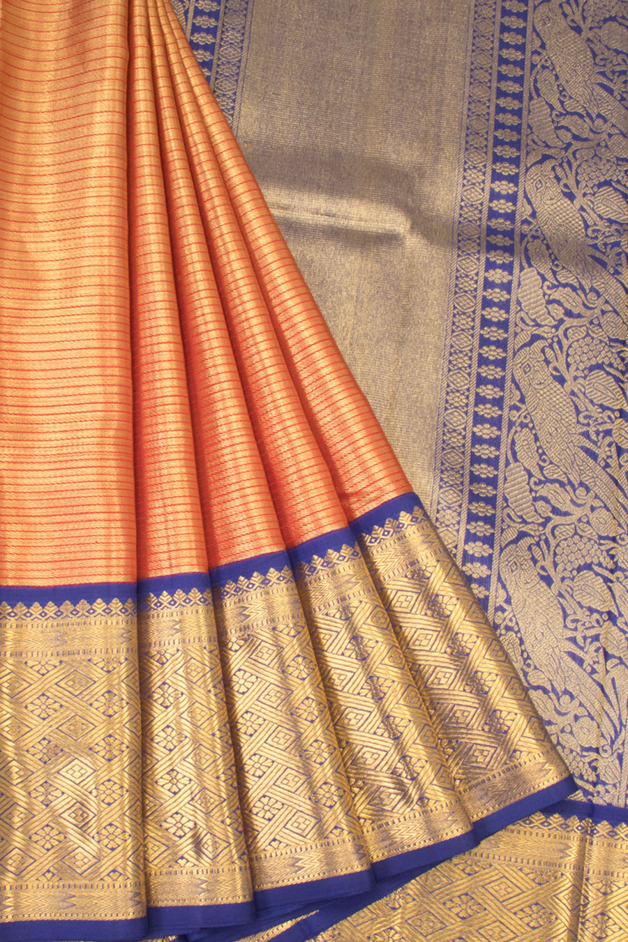 Orange Bridal Korvai Kanjivaram Silk Saree - Avishya