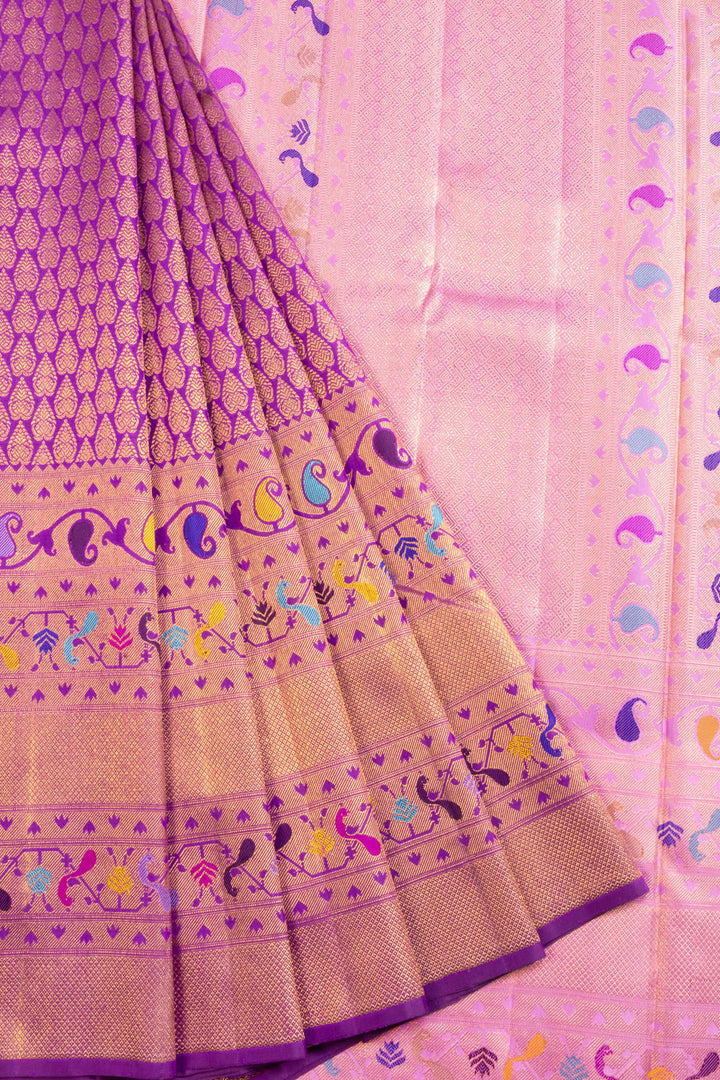 Purple Handloom Paithani Style Bridal Kanjivaram Silk Saree 10069117