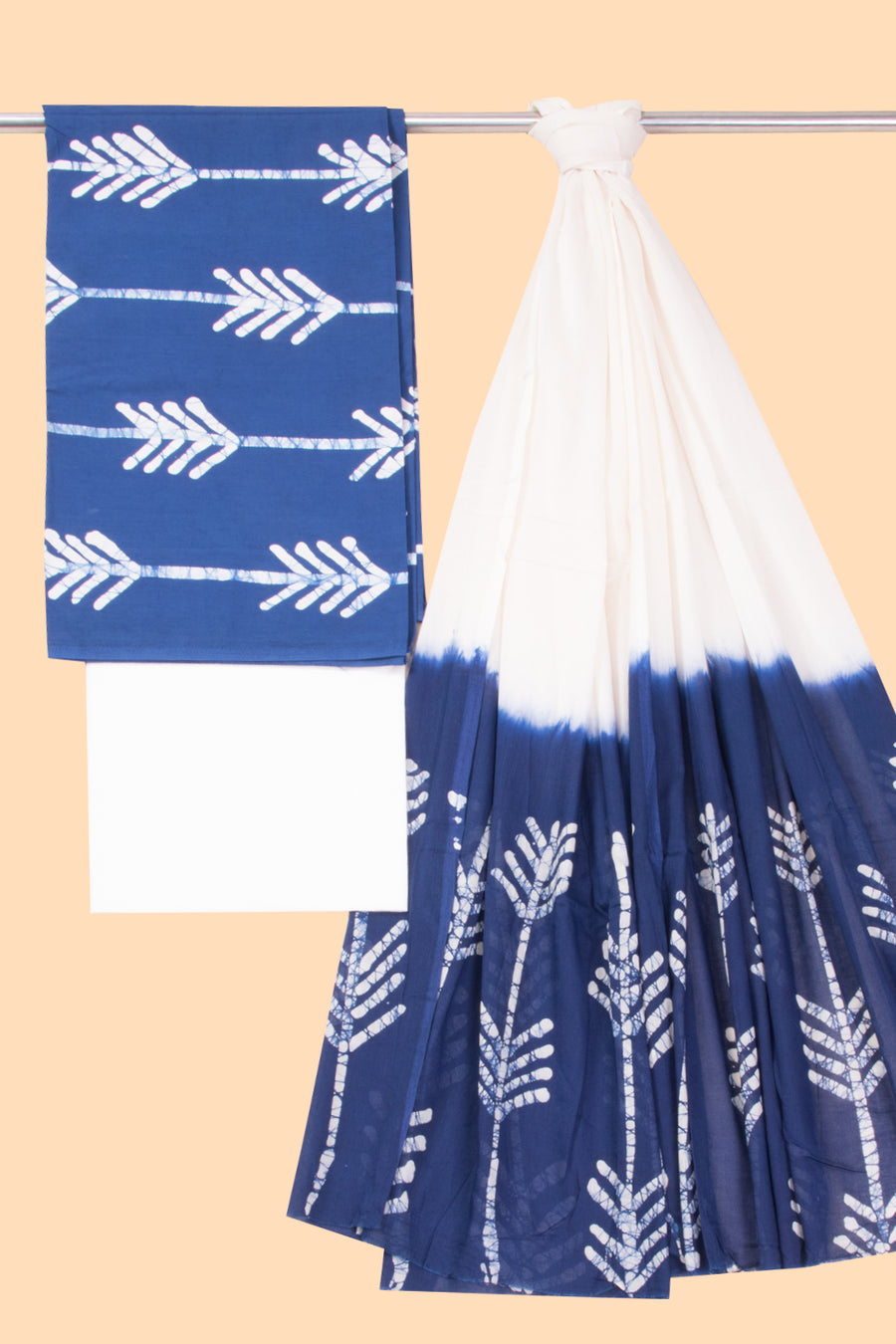 Royal Blue Batik Cotton 3-Piece Salwar Suit Material 10069921  - Avishya