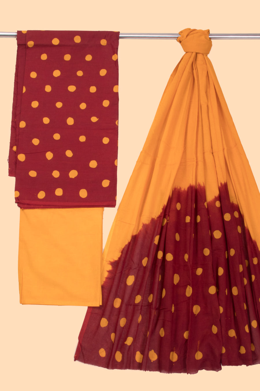 Cherry Red Batik Cotton 3-Piece Salwar Suit Material -Avishya