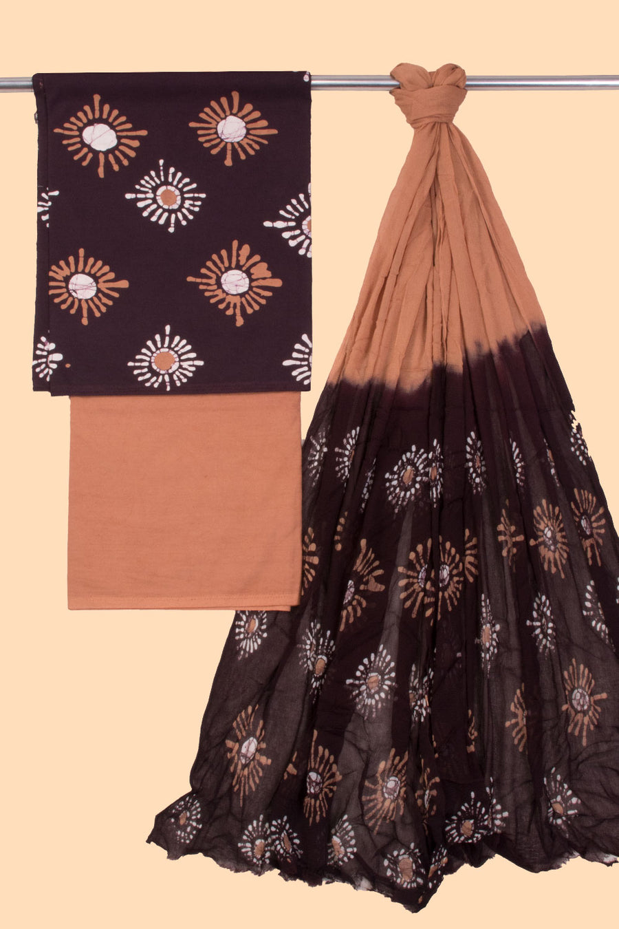Chocolate Brown Batik Cotton 3-Piece Salwar Suit Material 10069930 -Avishya