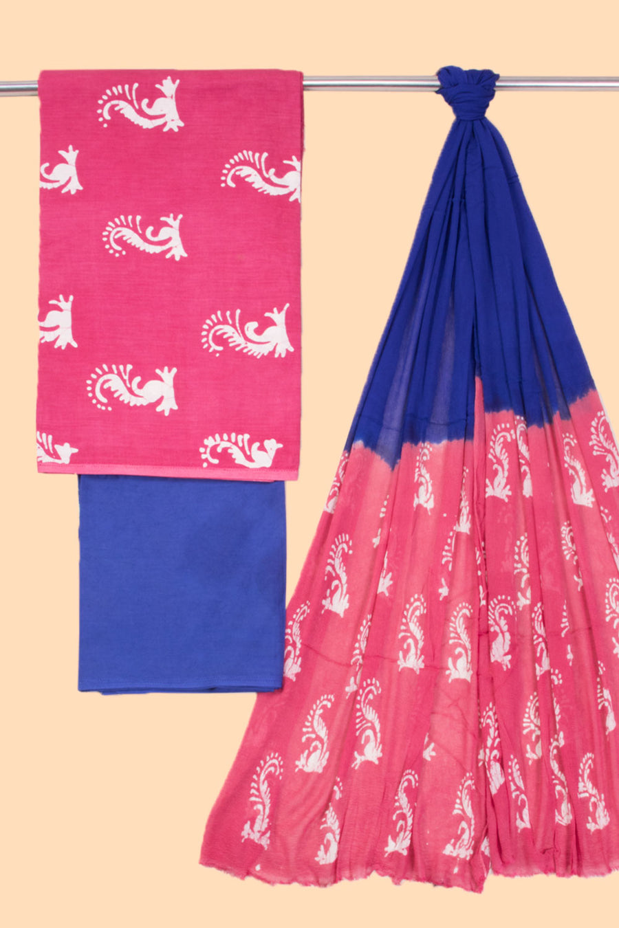 Candy Pink Batik Cotton 3-Piece Salwar Suit Material 10069937 -Avishya